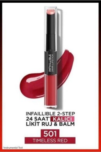 Loreal Paris Infaillible 2 Step 24 Saat Kalıcı Likit Ruj & Balm - 501 Timeless Red - 1