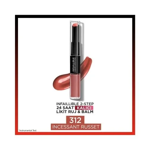 Loreal Paris Infaillable 2 Step 24 Saat Kalıcı Likit Ruj & Balm- 312 Incessant Russet - 1