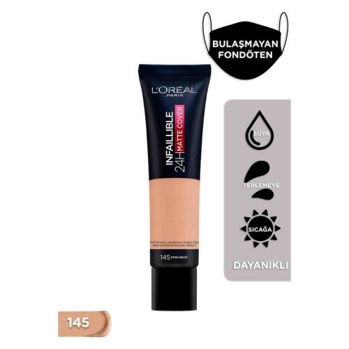 L'Oreal Paris Infaillible 32H Matte Cover Yüksek Kapatıcı Fondöten - Sıcak Alt Ton 145 - 1