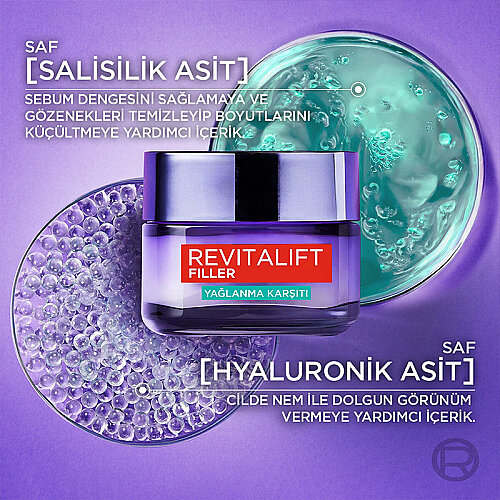 Loreal Paris Revitalift Filler Yağlanma Karşıtı Su Bazlı Nemlendirici Jel Krem Salisilik Asit & Hyaluronik Asit 50 ml - 4