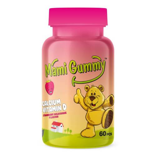 Mami Gummy Kalsiyum ve D Vitamini 60 Adet Çiğnenebilir Gummy Jel Çilek Aromalı - 1