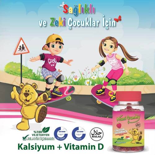 Mami Gummy Kalsiyum ve D Vitamini 60 Adet Çiğnenebilir Gummy Jel Çilek Aromalı - 2