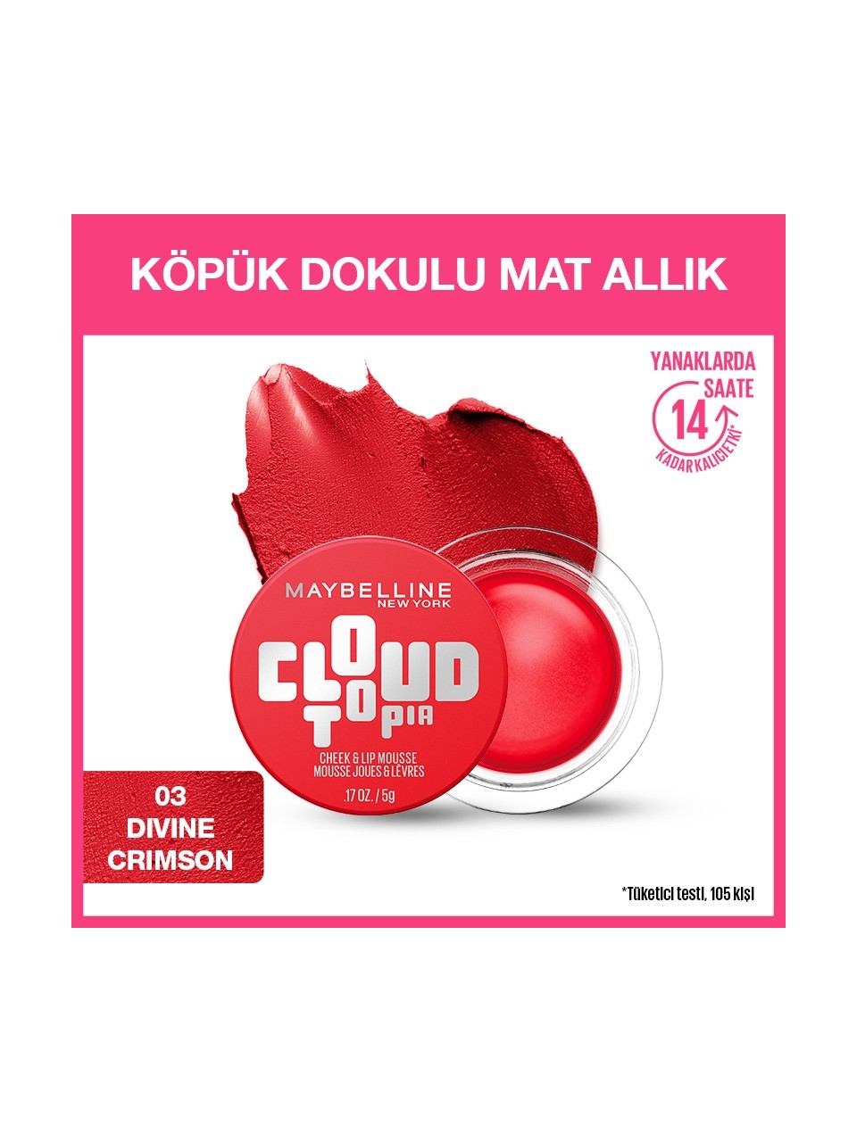Maybelline New York Cloudtopia Köpük Dokulu Mat Allık 03 Divine Crimson
