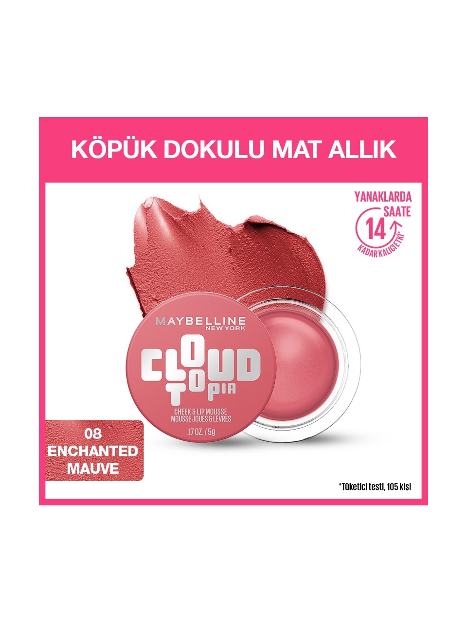 Maybelline New York Cloudtopia Köpük Dokulu Mat Allık - 08 Enchanted Mauve 