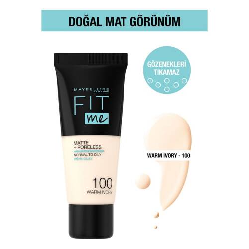 Maybelline New York Fit Me Matte Poreless Fondöten - 100 Warm İvory - 1