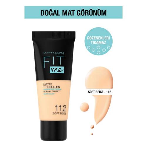 Maybelline New York Fit Me Matte+Poreless Fondöten - 112 Soft Beige - 1