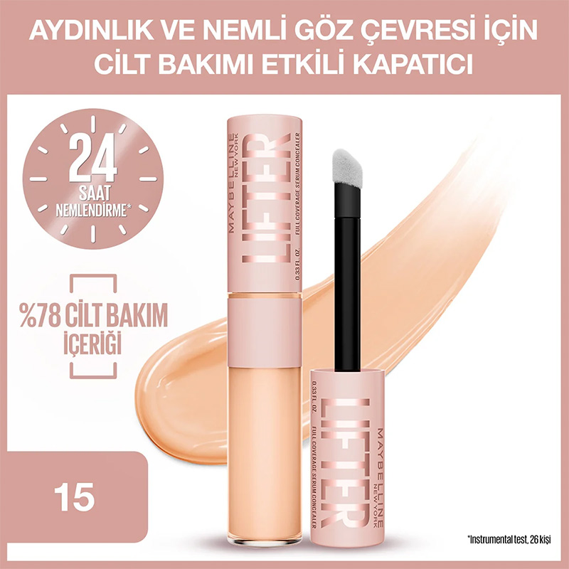 Maybelline New York Lifter Kafein ve Peptitler İçeren Nemlendiren ve Aydınlatan Kapatıcı 15 