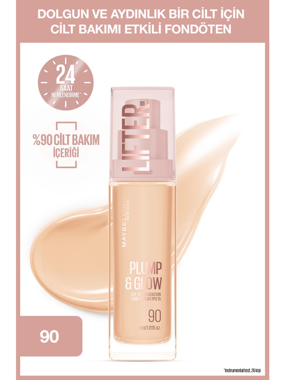 Maybelline New York Lifter Niasinamid ve Hyalüronik Asit İçeren Aydınlatan Fondöten 90 