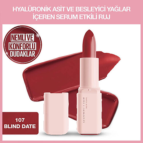 Maybelline New York Serum Etkili Hyaluronik Asit ve Besleyici Yağ İçeren Ruj - 107 Blind Date - 1