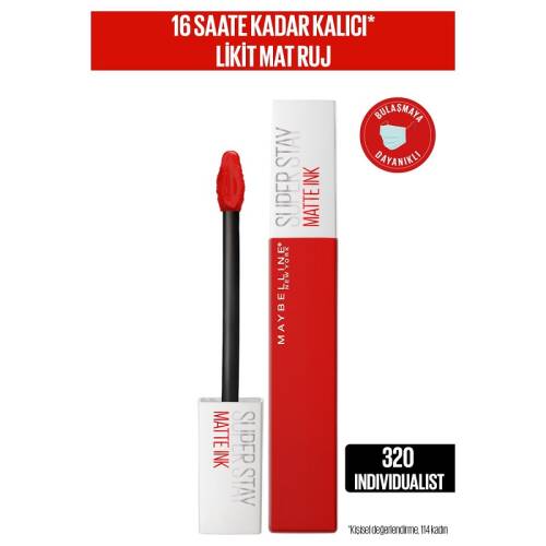 Maybelline New York Super Stay Matte İnk Likit Mat Ruj - 320 İndividualist Kırmızı - 1