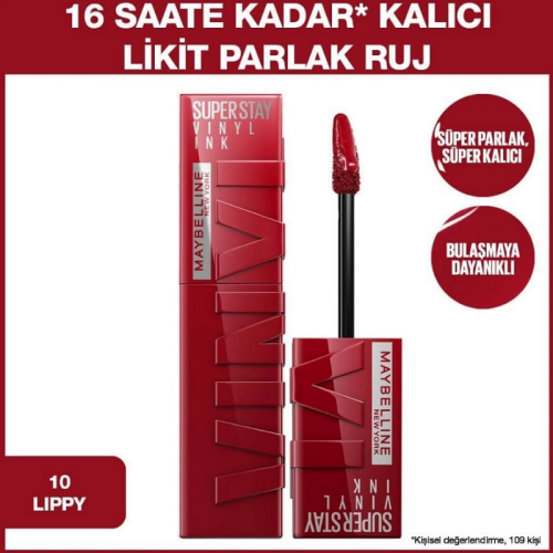 Maybelline Super Stay Vinyl İnk Kalıcı Likit Parlak Ruj - 10 Lippy - 1