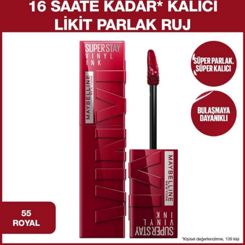 Maybelline Super Stay Vinyl İnk Kalıcı Likit Parlak Ruj - 55 Royal - 1