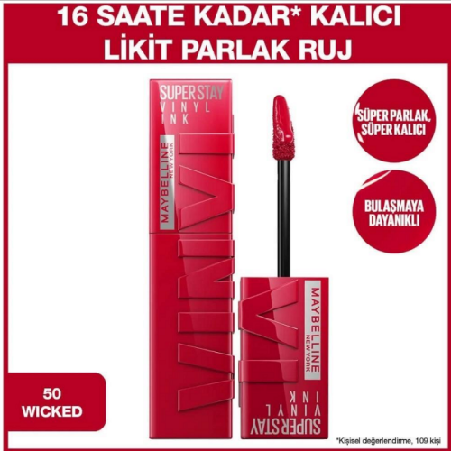 Maybelline Super Stay Vinyl Kalıcı Likit Parlak Ruj - 50 Wicked - 1