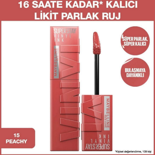 Maybelline Superstay Ruj Vinyl İnk Kalıcı Likit Parlak - 15 Peachy - 1