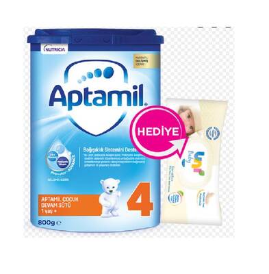 Milupa Aptamil Devam Sütü 4 800 gr Uni Baby 56 Yaprak Sensitive Islak Mendil Hediyeli - 1