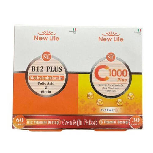 New Life C1000 Plus 30 Tablet + New Life B12 Plus Methyl 60 Tablet - Avantaj Paketi - 1