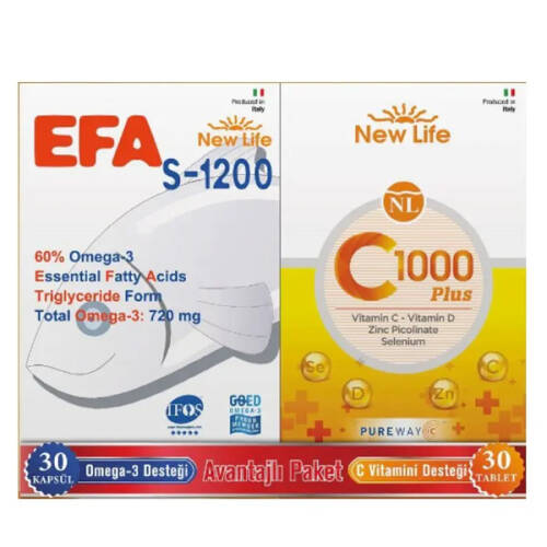 New Life Efa S 1200 mg 30 Kapsül + New Life C 1000 Plus 30 Tablet - Avantaj Paket - 1