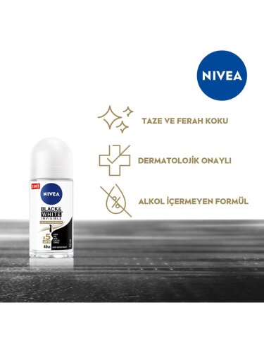 Nivea Black & White Invisible Roll On For Women İpeksi Pürüzsüzlük 50 ml - 3
