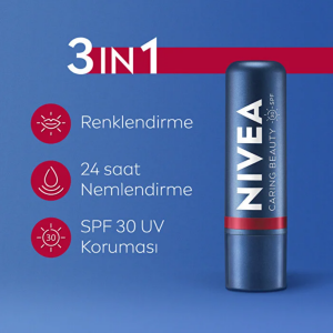Nivea Caring Beauty Spf30 Renkli Dudak Kremi ve Yanak Balmı Red 4.8 gr - 2