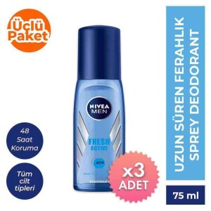 Nivea For Men Fresh Active Pompalı Deodorant Sprey 75 ml 3 Adet