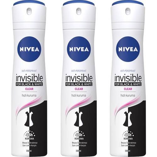 Nivea Invisible for Black & White Clear Deodorant 150 ml 3 Adet - 1