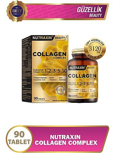 Nutraxin Collagen Beauty Complex 90 Tablet - Hidrolize Tip 1, 2, 3, 5, 10, Biotin, Zinc, Bakır, Hya, Selenyum - 1