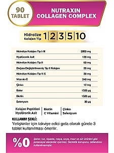 Nutraxin Collagen Beauty Complex 90 Tablet - Hidrolize Tip 1, 2, 3, 5, 10, Biotin, Zinc, Bakır, Hya, Selenyum - 2