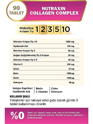 Nutraxin Collagen Beauty Complex 90 Tablet - Hidrolize Tip 1, 2, 3, 5, 10, Biotin, Zinc, Bakır, Hya, Selenyum - 2