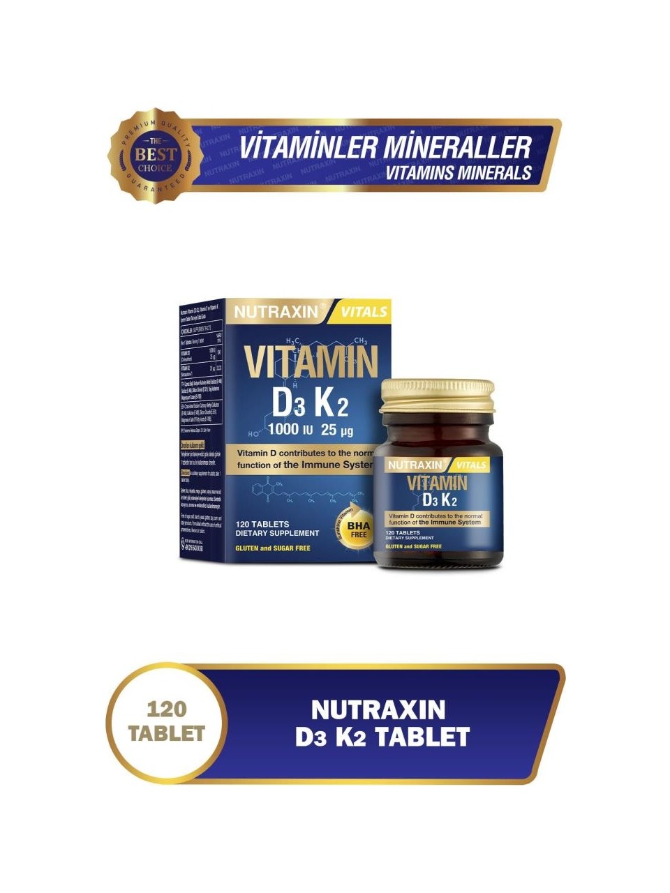 Nutraxin D3K2 Vitamin 1000 IU 120 Tablet
