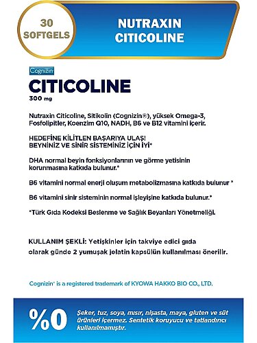 Nutraxin Sitikolin 300 mg 30 Kapsül - 3