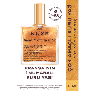 Nuxe Huile Prodigieuse OR Altın Parıltılı Yüz Vücut Saçlar İçin Çok Amaçlı Kuru Yağ 100 ml