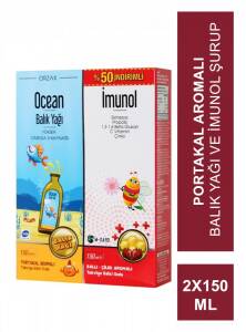 Ocean Balık Yağı Portakal Aromalı 150 ml + Imunol Şurup 150 ml - %50 İndirimli Kofre - Ocean