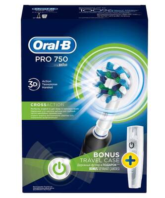 Oral-B Pro 750 Şarj Edilebilir Diş Fırçası Cross Action Siyah (Seyahat Kabı Hediyeli) - 1