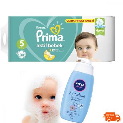 Prima Aktif Bebek 5 Beden Junior Ultra Fırsat Paketi 112 Adet ALANA Nivea Baby 2 si 1 Arada Şampuan - 1