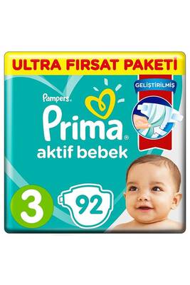 Prima Bebek Bezi Aktif Bebek 3 Beden 92 Adet Ultra Fırsat Paketi - 1