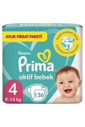 Prima Bebek Bezi Aktif Bebek 4 Beden 136 Adet Aylık Fırsat Paketi
