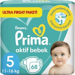 Prima Bebek Bezi Aktif Bebek 5 Beden 68 Adet Ultra Fırsat Paketi