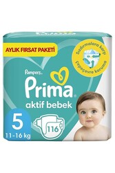 Prima Bebek Bezi Aktif Bebek 5 Beden Junior Aylık Fırsat Paketi 116 Adet