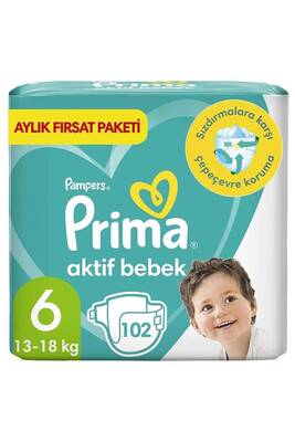 Prima Bebek Bezi Aktif Bebek 6 Beden 102 Adet Ekstra Large Aylık Fırsat Paketi - 1