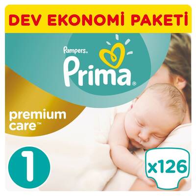 Prima Bebek Bezi Premium Care 1 Beden Yenidoğan Dev Ekonomi Paketi 126 Adet - 1