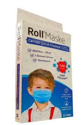 Roll 3 Katlı Mavi Erkek Çocuk Cerrahi Maske Telli 10'lu - 1