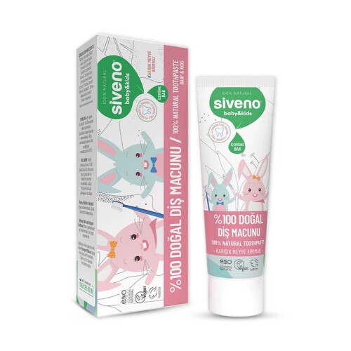 Siveno %100 Doğal Diş Macunu Bebek ve Çocuk İçin Karışık Meyve Aromalı Florürsüz 50 ml - 1