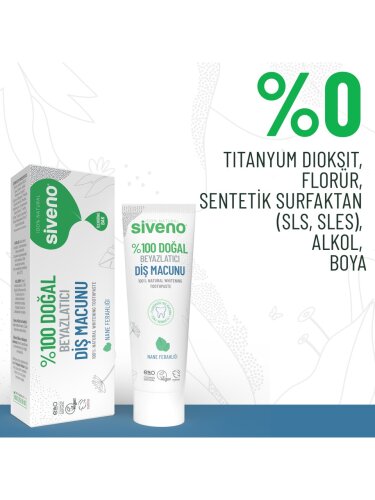Siveno %100 Doğal Diş Macunu Beyazlatıcı Nane Ferahlığı Florürsüz 65 g - 2
