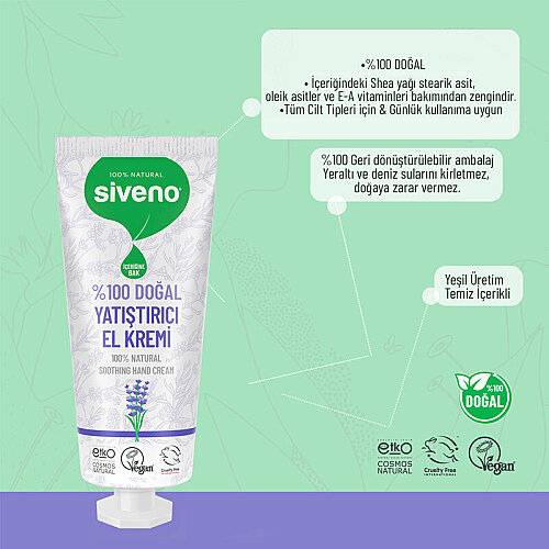 Siveno %100 Doğal Yatıştırıcı El ve Vücut Kremi Lavanta Cilt Yatıştırıcı Onarıcı Yoğun Nemlendirici Vegan 30ml - 4