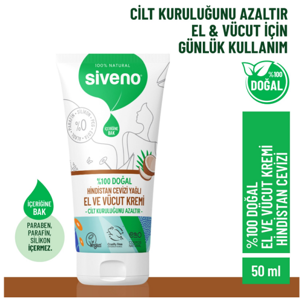 Siveno Doğal El Ve Vücut Kremi Hindistan Cevizi 50 ml - 1