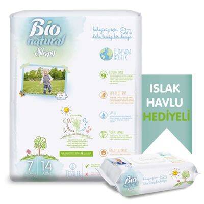 Sleepy Bio Natural Bebek Bezi 7 Beden xxLarge 14'lü-Islak Bebek Havlusu 40 Yaprak Hediyeli - 1