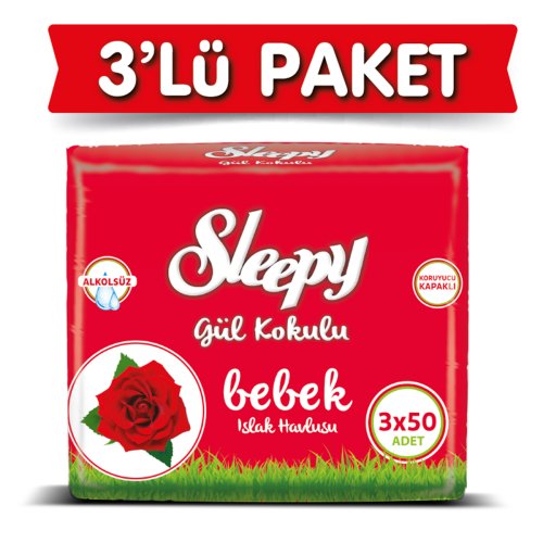 Sleepy Gül Kokulu Bebek Islak Mendil 3 x 50 Adet - 1