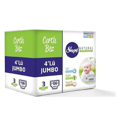 Sleepy Natural Bebek Bezi 4 lü Jumbo 3 Numara 136 Adet - 1