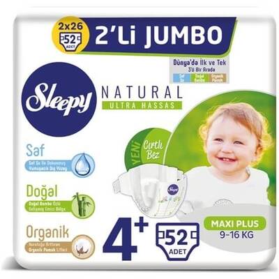 Sleepy Natural İkili Jumbo Bebek Bezi 4+ Beden 52 Adet - 1