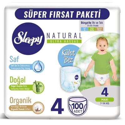 Sleepy Natural Mega Paket 4 Beden Maxi Külot Bez 100 Adet - 1